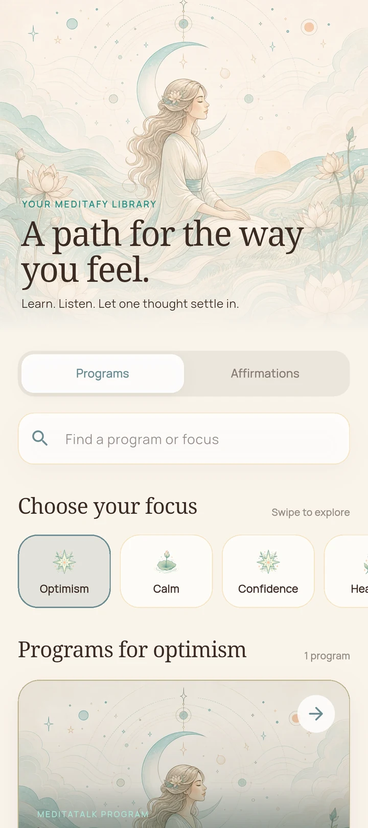 Meditafy affirmations library