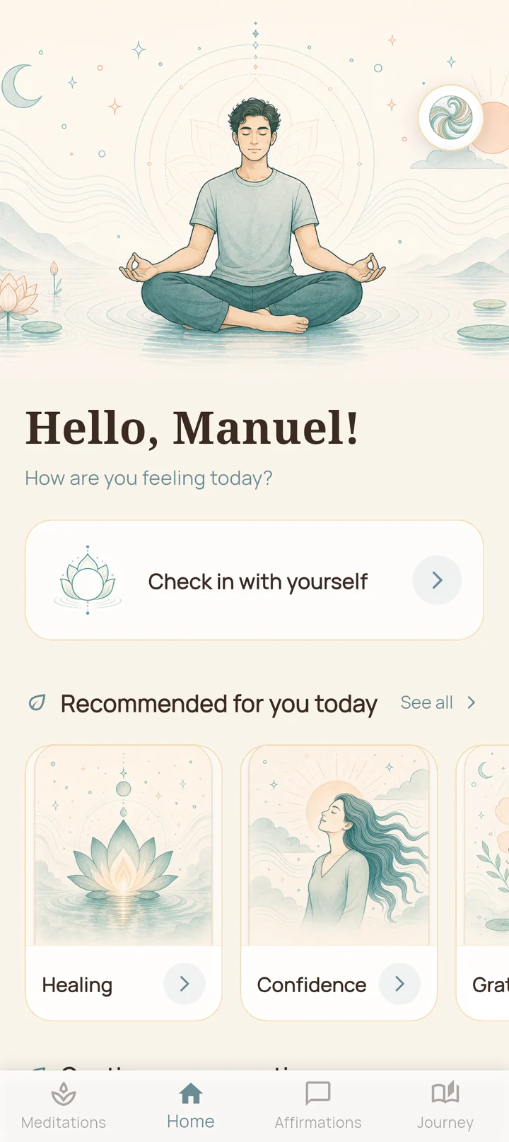 Meditafy home dashboard