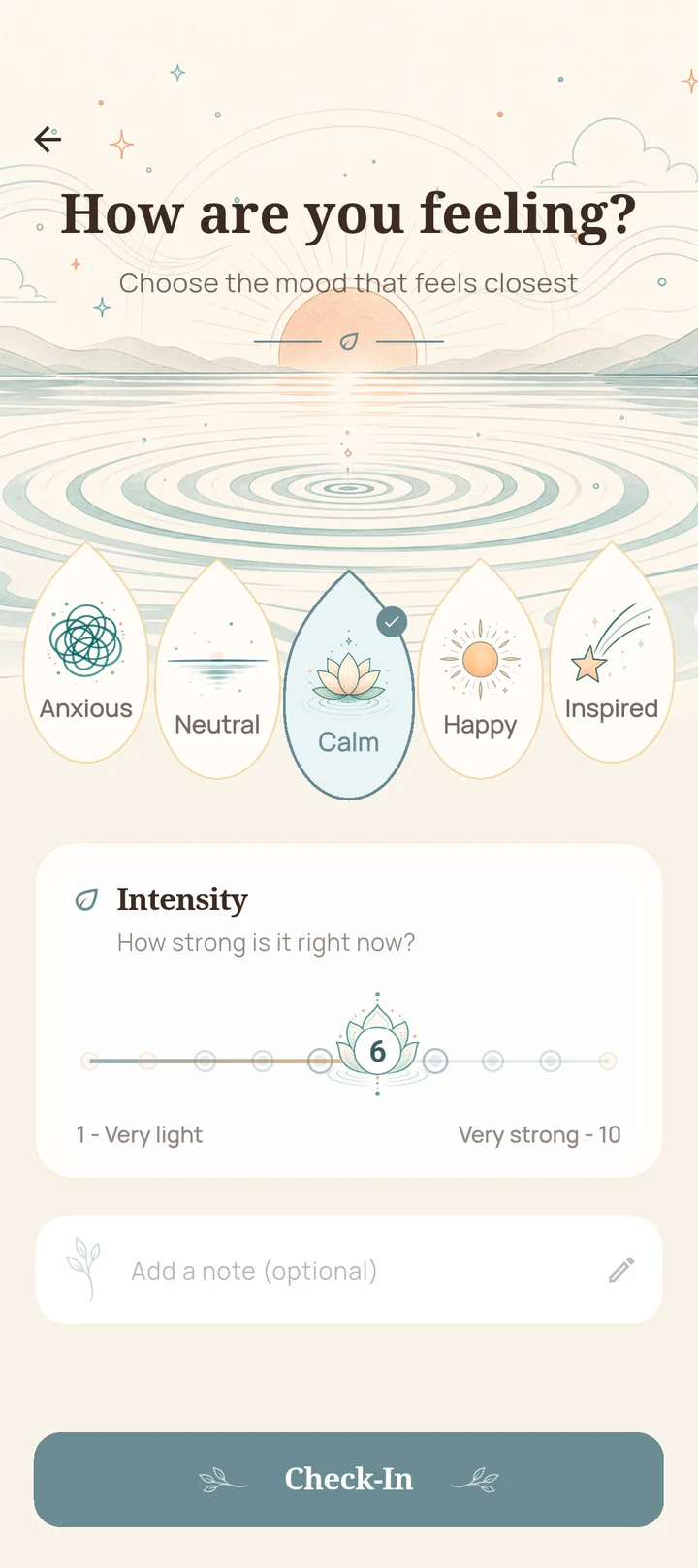 Meditafy mood check-in screen